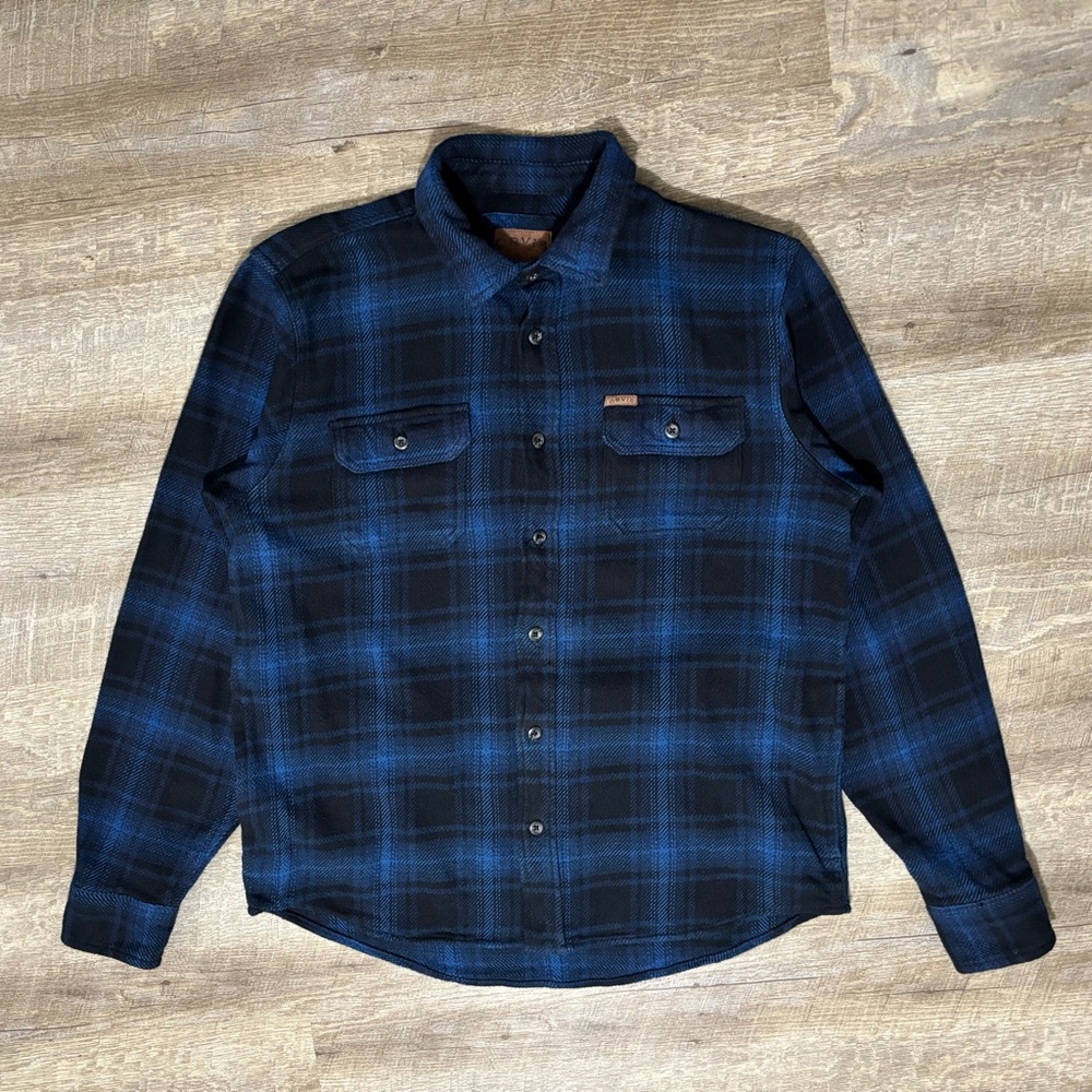 ORVIS Flannel Jacket Mens Large Blue Black Plaid Heavyweight Shacket